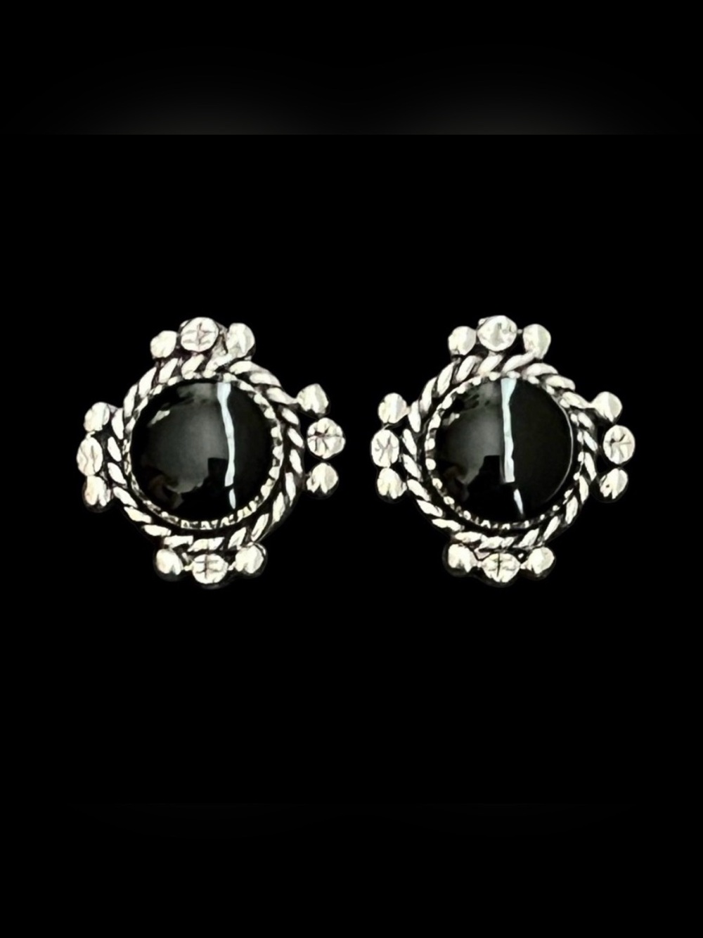 Vintage sterling silver black onyx stud earrings